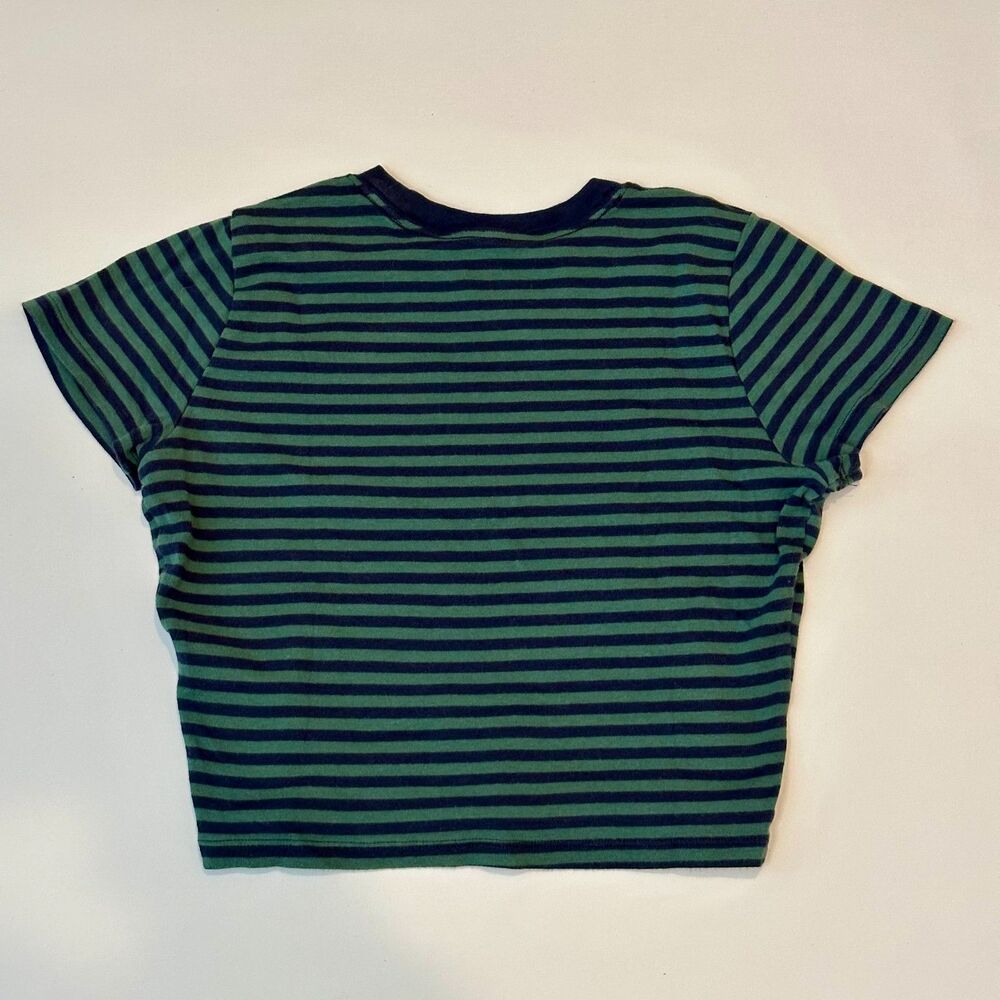 Vintage Aesthetic Hollister Green Navy Striped Ribbed Crop Baby Tee M 🧸